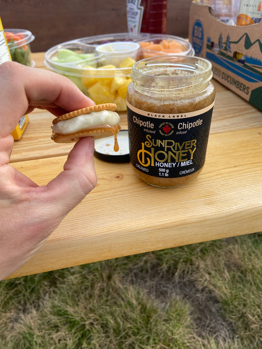 Roasted Babybel with Chipotle Sun River Honey on Ritz crackers