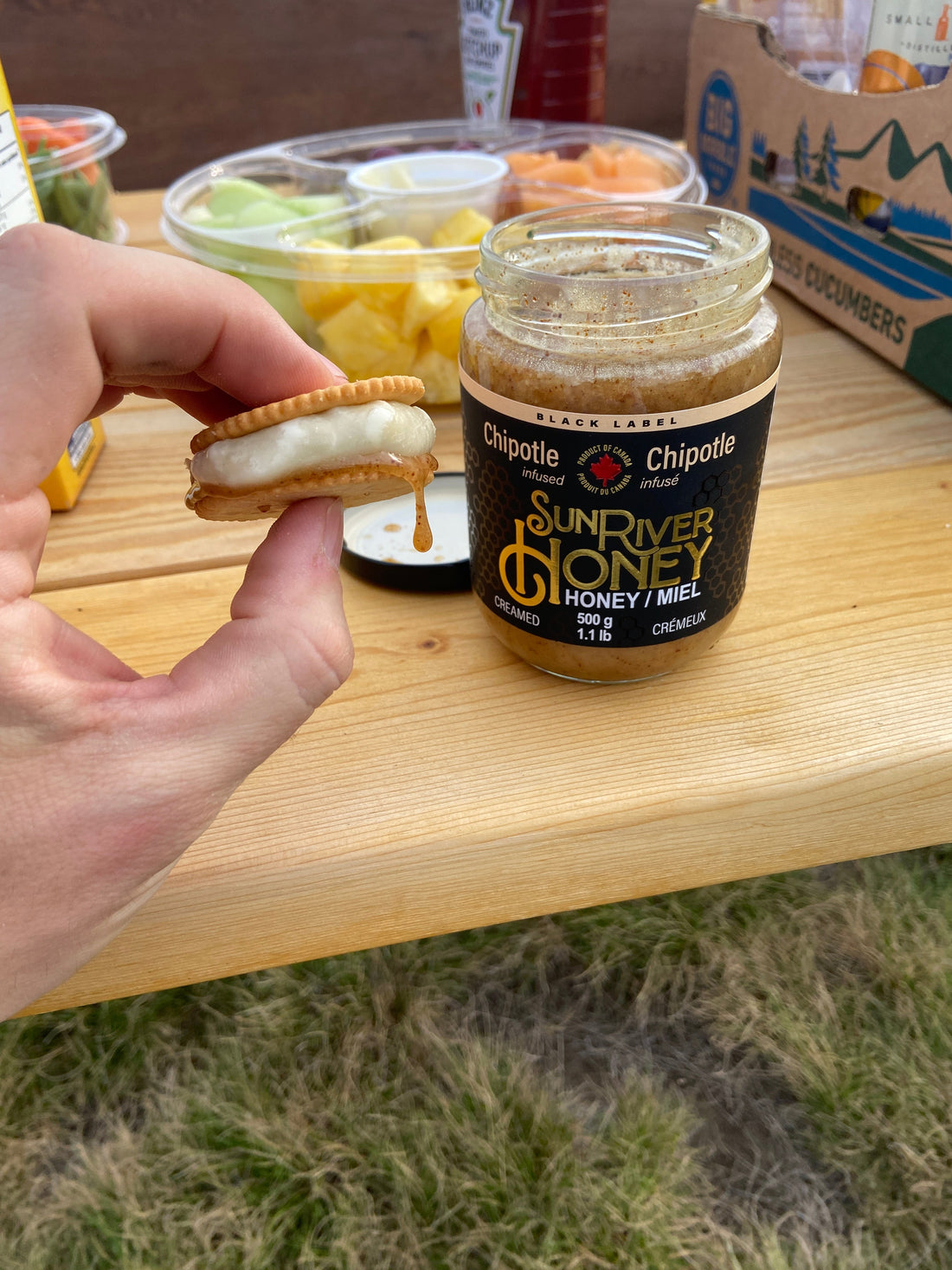Roasted Babybel with Chipotle Sun River Honey on Ritz crackers