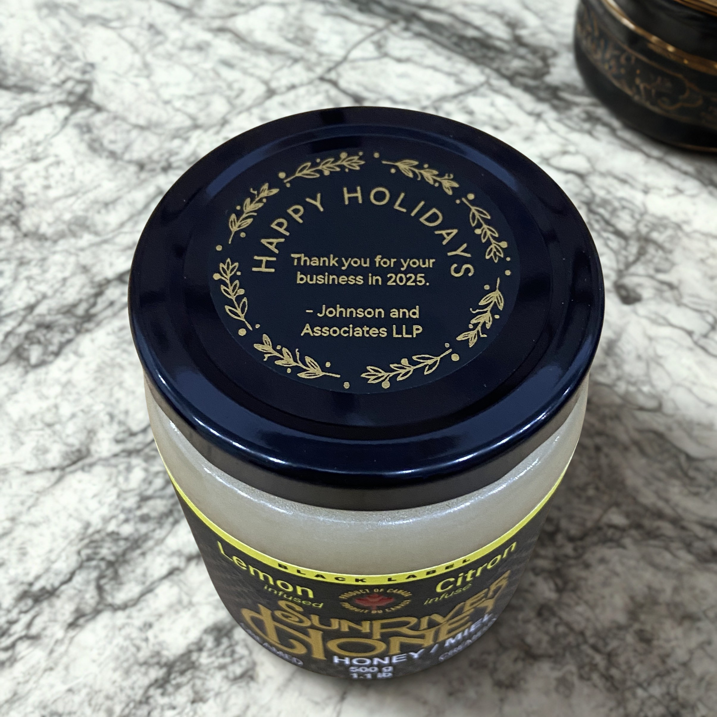 Custom Gold Printed Gift Labels on 500g Singles