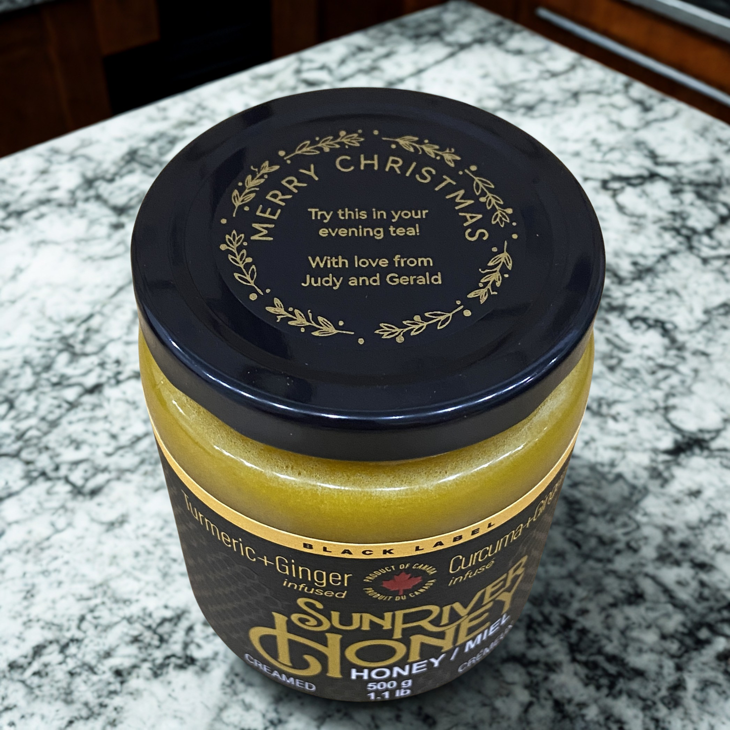 Custom Gold Printed Gift Labels on 500g Singles